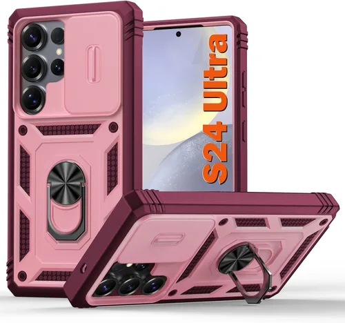 Miniatura 46 de PASNEW Funda para Samsung Galaxy S22 Ultra 5G, cubierta de cámara deslizante y soporte de dedo de metal giratorio de 360°, militar, resistente, a