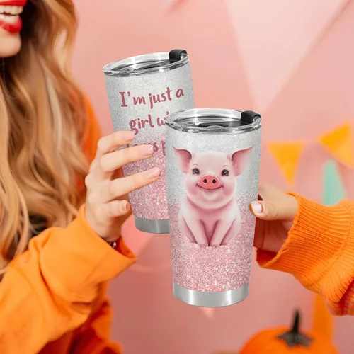 Miniatura 6 de 34HD Solo una chica que ama a los cerdos Taza con tapa de 20 onzas, taza de granjero aislada al vacío, regalos para mujeres amantes de los cerdos