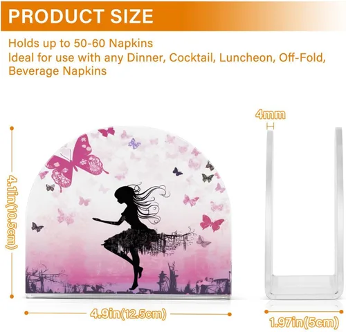 Miniatura 3 de Napkin Holder Fairy and Butterflies Pink Napkin Holders for Tables, Clear Acrylic Napkin Holders Cocktail Napkin Holder for Kitchen Restaurant Bar