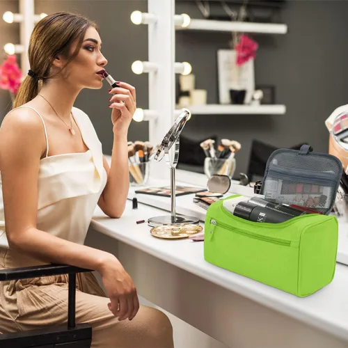 Miniatura 6 de Neceser de gran capacidad para mujeres y hombres, bolsa de aseo de capacidad media, Verde, M, Neceser para hombre