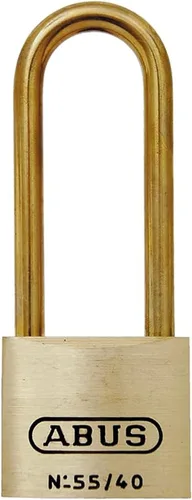 ABUS Cerradura de latón de 55MB/40HB63 con 2 llaves para exteriores, almacenamiento, puerta, 1.5 pulgadas (1.496 in) de ancho, grillete largo, con