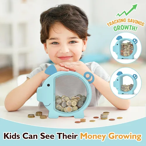 Miniatura 2 de Summidate Alcancía de madera para niños, niñas, niños y adultos, grandes facturas irrompibles, cambio de monedas, tarro de ahorro de dinero, regalo