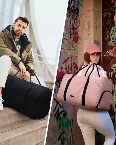 Miniatura 2 de BAGSMART - Bolsa de viaje grande de 40 litros, bolsa de mano para hombres y mujeres, con compartimento para zapatos, color negro, Negro- 1