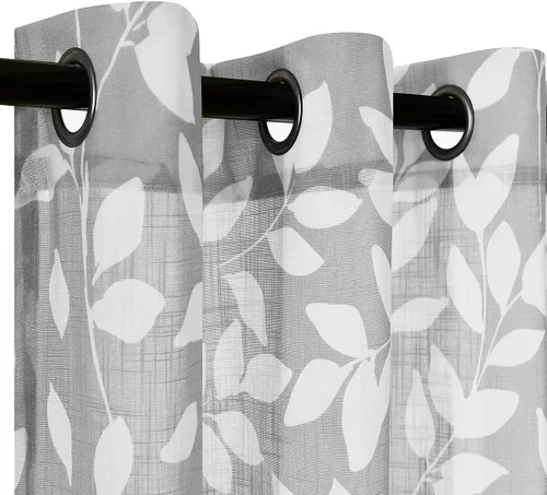 Miniatura 9 de Treatmentex Cortinas blancas y grises para dormitorio de 84 pulgadas de largo, cortinas semitransparentes con estampado de hojas para ventanas