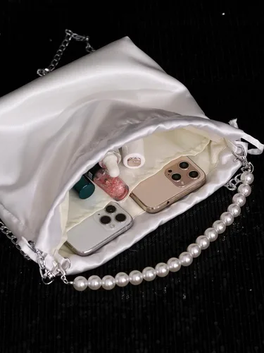 Miniatura 4 de Verdusa Bolso de noche de satén para mujer, bolso de mano con cordón de perlas