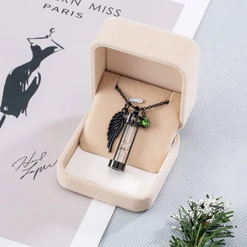 Miniatura 6 de PREKIAR Collar de urna de cremación para cenizas en forma de reloj de arena con dije de recuerdo 12 piedras de nacimiento y un ala de ángel