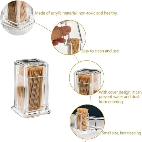 Miniatura 8 de Palillo de dientes acrílico de algodón dispensador dispensador organizador caja de almacenamiento transparente con tapa (forma rectangular)