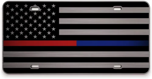 Miniatura 84 de JASS GRAPHIX Placa de matrícula personalizada con la bandera estadounidense de línea amarilla, homenaje personalizado a despachadores y operadores
