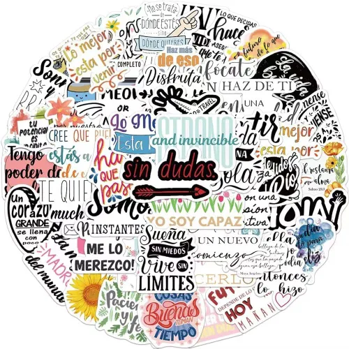 Miniatura 2 de Calcomanías motivacionales en español 50 unidades de calcomanías de vinilo impermeables para botellas de agua, laptop, equipaje, taza, Palabras