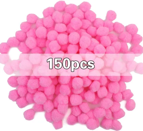 Miniatura 3 de Veroave Pompones Rosas, 150 PCS Pompones de 1 Pulgada para Manualidades, Bolas Peludas Esponjosas para Arte DIY Manualidades Creativas Decoraciones