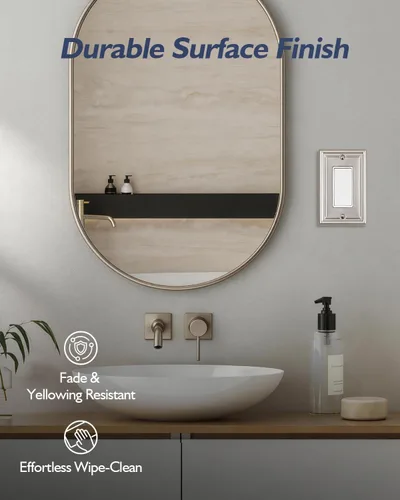 Miniatura 4 de Paquete de 2 placas decorativas de pared, placa de cubierta de toma de corriente eléctrica de níquel satinado para receptáculo, interruptor