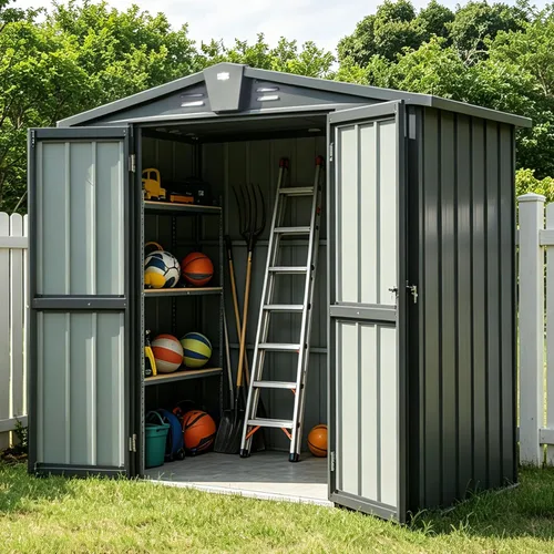 Domi - Cobertizo de almacenamiento de 5 x 3 pies, cobertizos de metal y espacio libre con puerta con doble cerradura, cobertizo pequeño para jardín,
