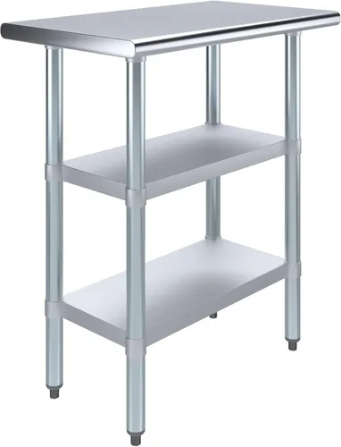 Miniatura 24 de Mesa de trabajo de acero inoxidable con 2 estantes Mesa de utilidad de metal Mesa de utilidad NSF para uso comercial y residencial