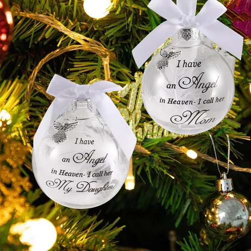 Miniatura 6 de Adornos Conmemorativos de Navidad Bola de Plumas Transparente, Bola de Impresión Boca Abajo 8cm/3.15'' Regalo de Duelo y Condolencia por la Pérdida