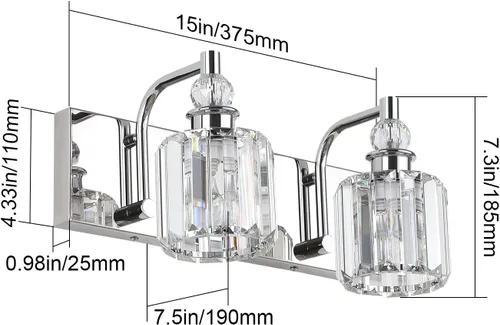 Miniatura 5 de Ralbay - Luces de tocador de cristal, 2 luces, modernas lámparas de cromo de cristal para iluminación de baño, para usar sobre el espejo