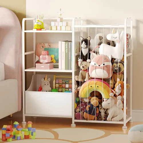 Miniatura 10 de BBLIKE Almacenamiento de animales de peluche, red de animales de peluche con estantería para niños y organizador de juguetes, estantería blanca de 2