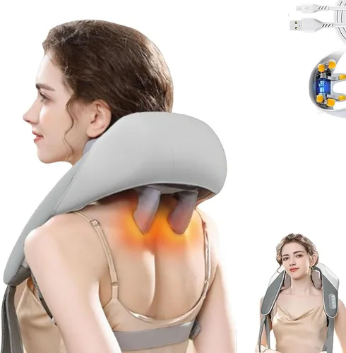Miniatura 7 de Goletsure Masajeador de cuello y hombros, masajeador Shiatsu de cuello y espalda con calor, almohada de amasamiento 5D de tejido profundo, masaje