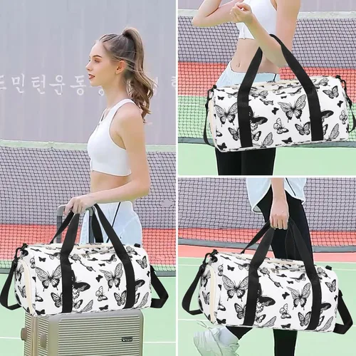 Miniatura 2 de Bolsa de deporte para gimnasio, bolsa de lona con bolsillo húmedo, bolsa de fin de semana con bolsa impermeable para zapatos y agujero de aire