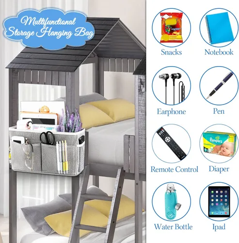 Miniatura 5 de Organizador de Mesita de Noche Cesta de Almacenamiento Colgante para Mesita de Noche Organizador de Cama para Cabeceros Literas Dormitorios