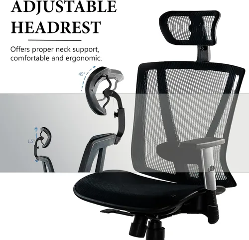 Miniatura 6 de Silla de oficina ergonómica ajustable negra de 53 pulgadas de alto, silla ergonómica de oficina en casa, silla ergonómica con reposacabezas, sillas