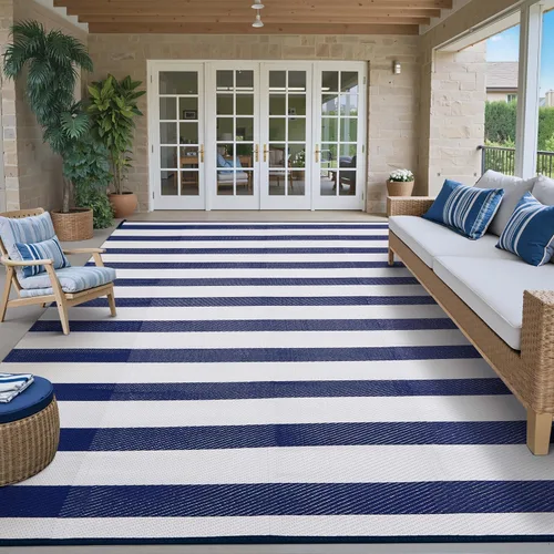 Miniatura 12 de PureCozy Alfombra de paja de plástico para exteriores, color negro, beige, grande, impermeable, para patio, 5 x 8 pulgadas, geométrica, reversible