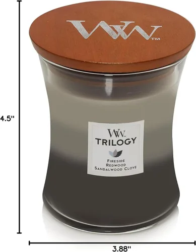 Miniatura 5 de WoodWick Warm Woods Trilogy - Velas navideñas de regalo para mujeres y hombres, vela mediana de reloj de arena Trilogy de 9.7 oz con mecha
