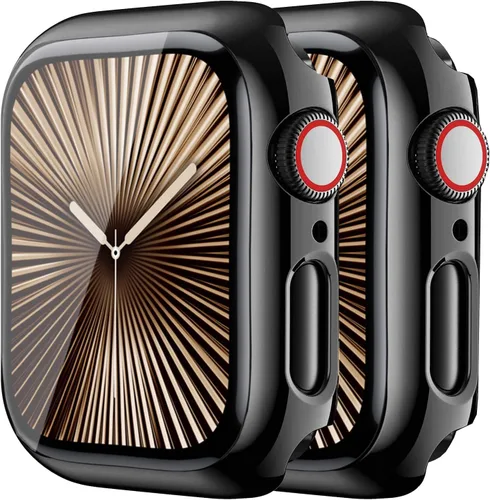 Miniatura 19 de Paquete de 2 fundas rígidas compatibles con Apple Watch Series 6, 5, 4, SE, de 1.575 pulgadas, protector de pantalla de vidrio templado, cobertura