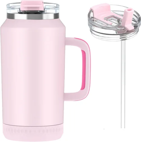 Miniatura 12 de Hydraful Vaso de 64 onzas con asa y pajilla, 100% a prueba de fugas, vaso aislado reutilizable, botella de agua grande de acero inoxidable, taza