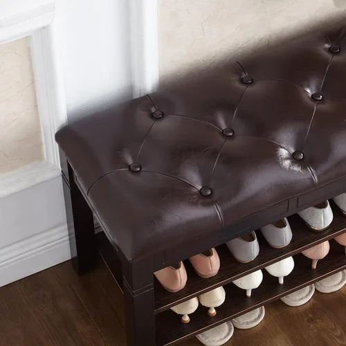 Miniatura 5 de Banco de almacenamiento de zapatos con cojín, banco de entrada con banco de almacenamiento de madera maciza para zapatos, ideal para entrada, sala