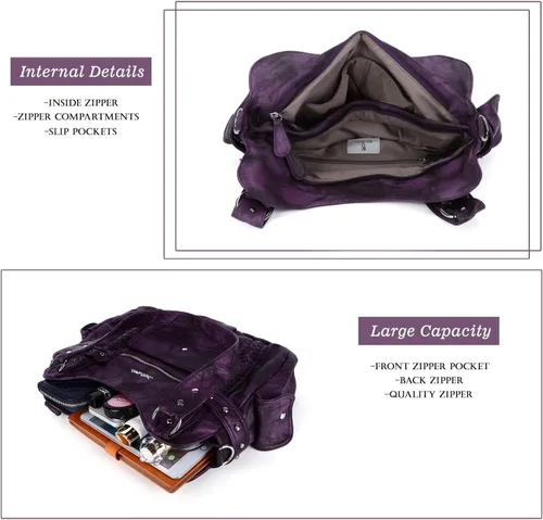 Miniatura 173 de Angel Barcelo - Bolsa de hombro amplia para mujer, diseño Hobo, cuero lavado