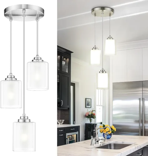 Miniatura 12 de TENGXIN Lámpara Colgante Moderna para Isla de Cocina, Accesorio de Lámpara de Techo Colgante de Oro Cepillado, Iluminación Colgante de Estilo Granja