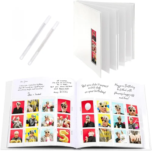Miniatura 8 de PBF - Álbum de fotos para cabina de fotos, libro de invitados con insertos de imagen transparentes de 2 x 6, cubierta negra con fundas de plástico