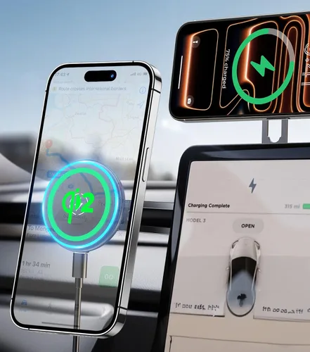 Miniatura 4 de Cargador de teléfono de coche certificado Qi2 para MagSafe, brazo plegable y ajustable de 360°, soporte magnético universal para pantalla de espejo