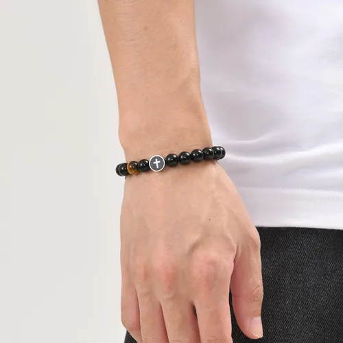 Miniatura 2 de JAYUMO Pulsera de cuentas ajustable con cuentas de ojo de tigre de piedra natural para hombre y mujer