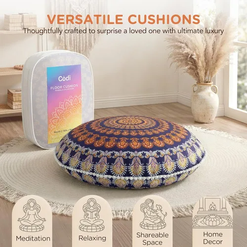 Miniatura 6 de Codi - Cojines de suelo para meditación, grandes y redondos para adultos, diseño bohemio de mandala para exteriores, chimenea, yoga, sala de estar