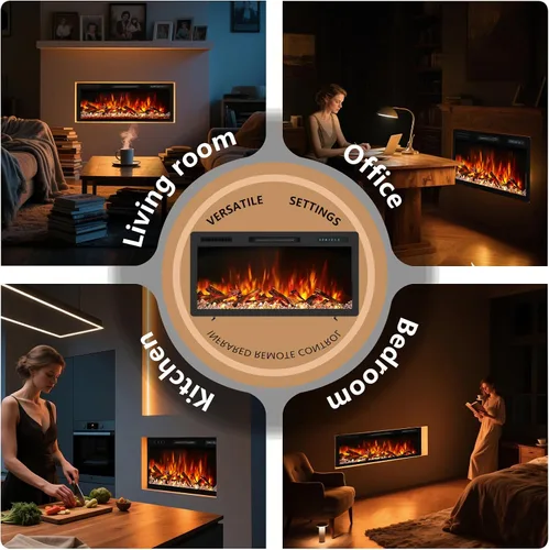 Miniatura 6 de Insertos de Chimenea Eléctrica Modernos - Chimenea de Pared con App/Control Remoto/Táctil y Bloqueo Infantil, Calentador de 750 W/1500 W, 7