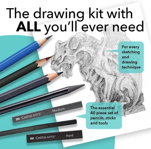 Miniatura 3 de Castle Art Supplies 40 piezas de lápices de dibujo y bocetos de primera calidad con tutorial para artistas, profesionales o principiantes