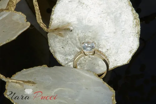 Miniatura 2 de Anillo de compromiso de 3,50 quilates con diamante de imitación de oro amarillo de 14 k