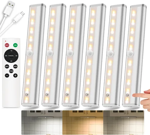 SZOKLED Luces para debajo del gabinete, 20 luces LED recargables para debajo del gabinete, barra de luces LED remotas para armario, luces debajo de