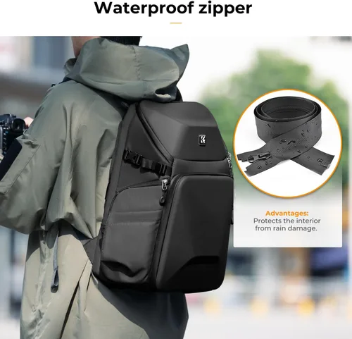 Miniatura 5 de K&F CONCEPT Mochila para cámara, carcasa rígida de 20 L, bolsa para cámara de fotografía, funda rígida con soporte para trípode y compartimento