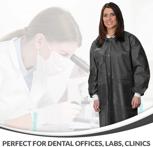 Miniatura 40 de Paquete de 10 chaquetas desechables de laboratorio, chaqueta médica reutilizable hasta la cadera, unisex, con puños de punto y bolsillos