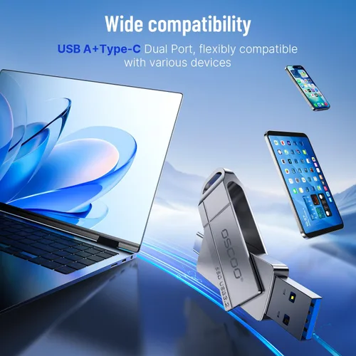 Miniatura 5 de Unidad flash SSD de 128 GB, hasta 550 MB/s–USB 3.2 Gen1 Thumb Drive, puertos USB-C y USB-A duales, compatible con iPhone 15/16/17, teléfonos