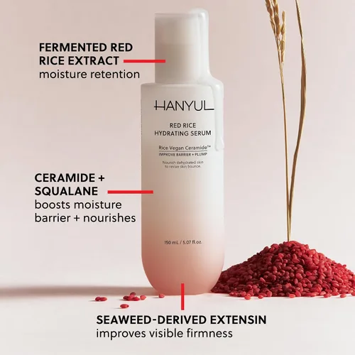 Miniatura 3 de HANYUL Suero Hidratante de Arroz Rojo con Ceramida Vegana Cuidado de la piel coreano para hidratación profunda, brillo radiante de la piel