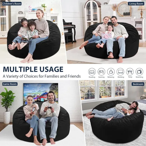 Miniatura 52 de Puf de 5 pies, puf grande con relleno de espuma viscoelástica, sofá puff esponjoso con funda de terciopelo holandés, puf redondo para sala de estar