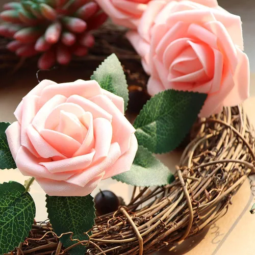Miniatura 3 de AmyHomie - Flores artificiales realistas, 50 piezas, con tallo, para bricolaje, ramos de novia, centros de mesa, arreglos, fiestas, baby shower, Rosa