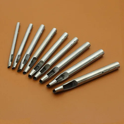 Juego de perforadoras ovaladas de 9 tamaños para cuero de 0.06 a 0.19 pulgadas, acero al carbono, kit de herramientas de perforación de mano para