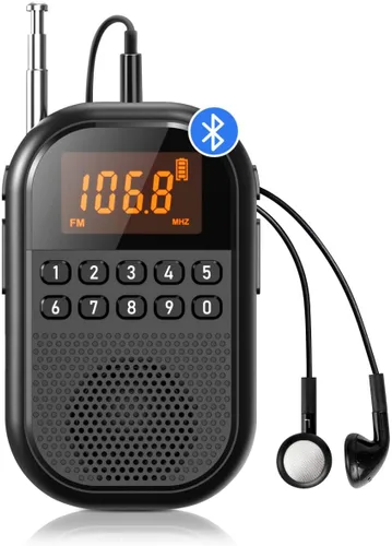Miniatura 10 de Radio AM FM de bolsillo: radio recargable de 1100 mAh compatible con Bluetooth, mini receptor FM AM con altavoz grande, auriculares estéreo, Beige