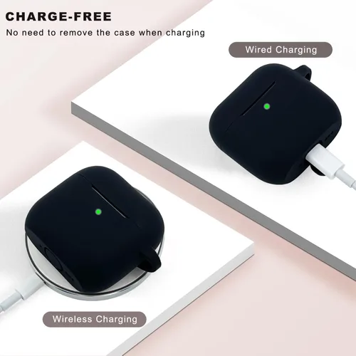 Miniatura 6 de Funda compatible con AirPods 4, funda protectora de silicona para Airpod 4 con llavero brillante, funda para auriculares inalámbricos Apple AirPods