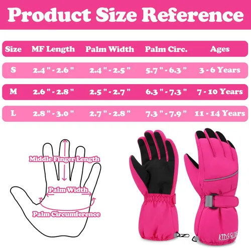 Miniatura 6 de Sarfel Guantes de nieve para niños, guantes impermeables para niños, guantes de esquí para niñas, guantes de invierno para niños, guantes