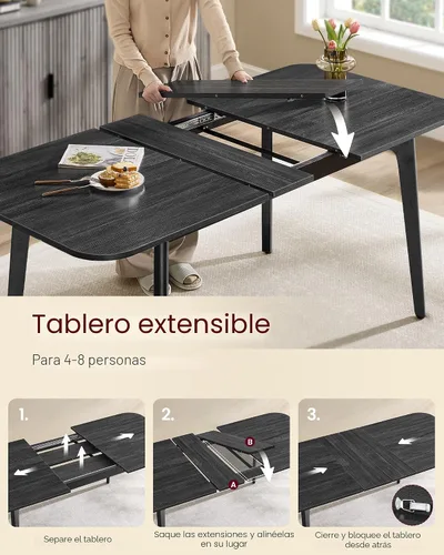 Miniatura 5 de VASAGLE Colección MAEZO - Mesa de comedor extensible para 4/6/8, mesa de cocina con patas cónicas, transiciones curvas, para comedor, cocina
